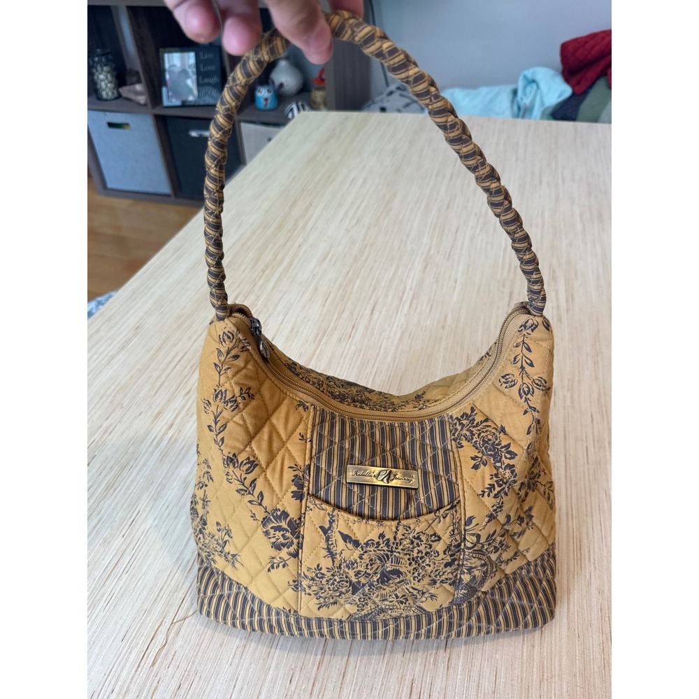 Isabella's Journey Quilted Floral Striped Shoulder Bag Mustard Yellow Brown 41